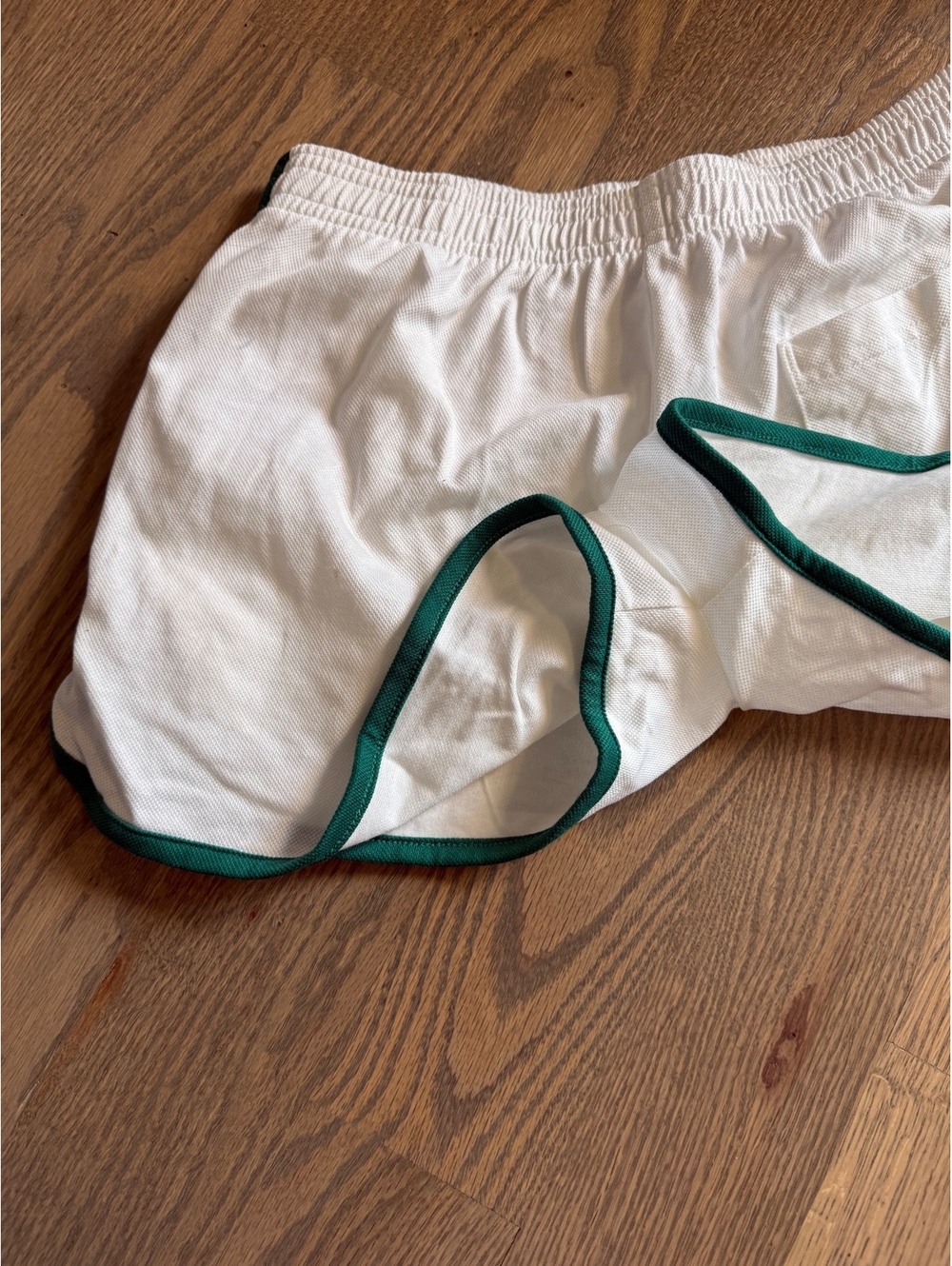Sporty & Rich Women's Tennis Club Casual Shorts White with Green Trim - Picture 6 of 10